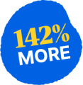 an icon that says 142% more