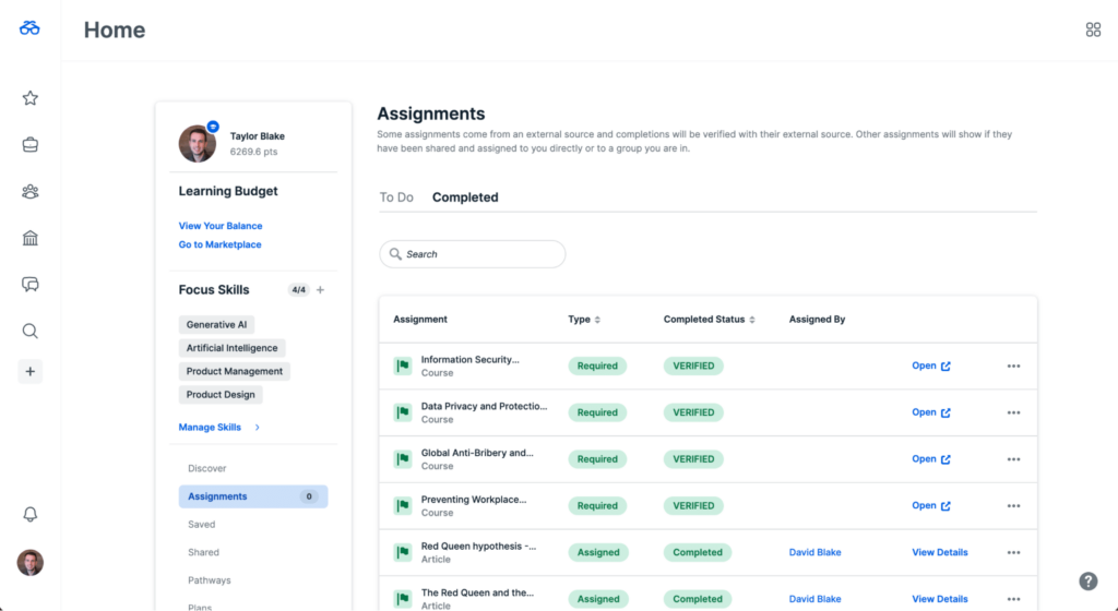 Learning Platform Screenshot for Workplace Training